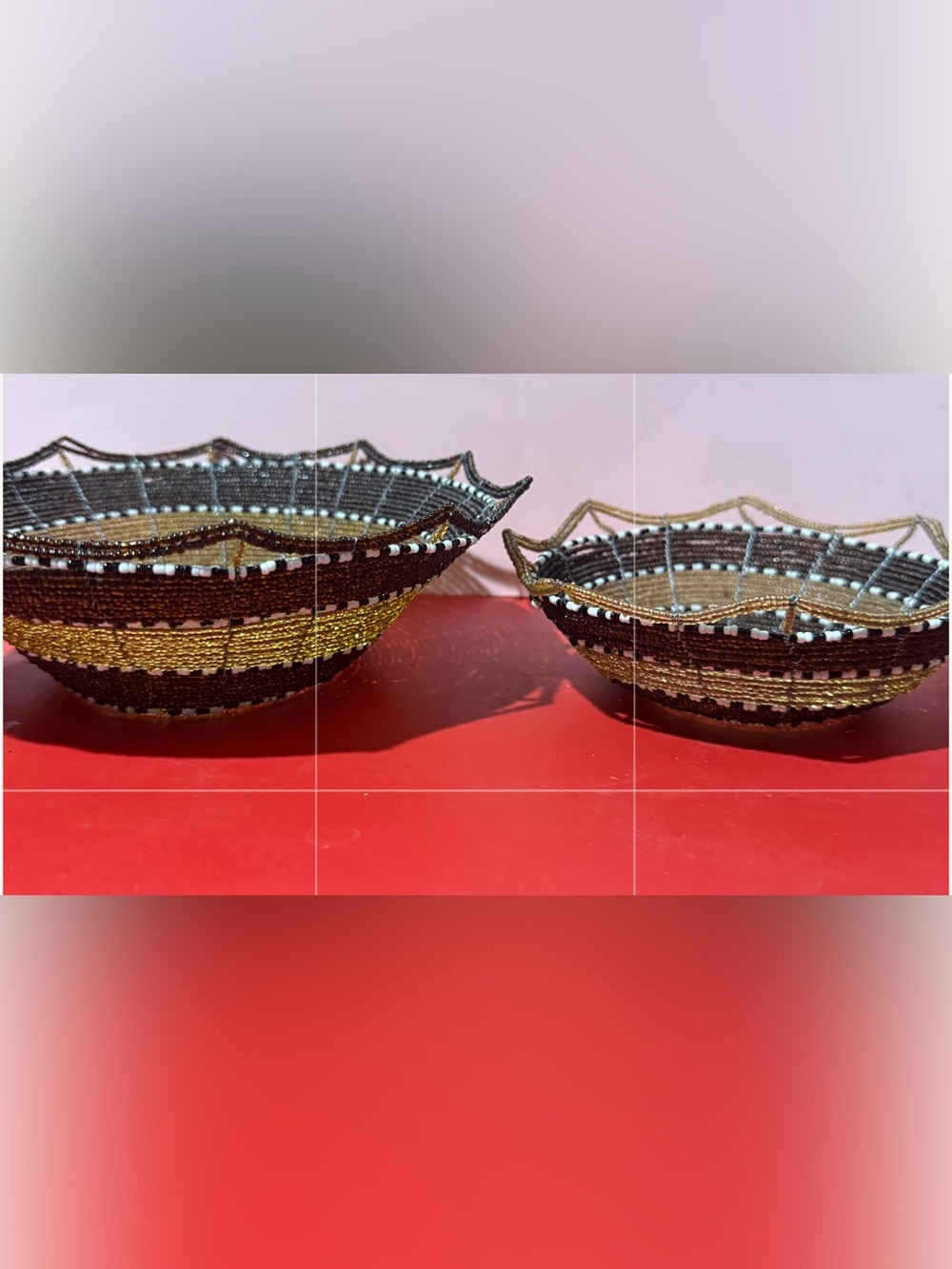 Handcrafted African Beaded Decorative Bowls - Brown & Gold - Sizes 6” & 8”